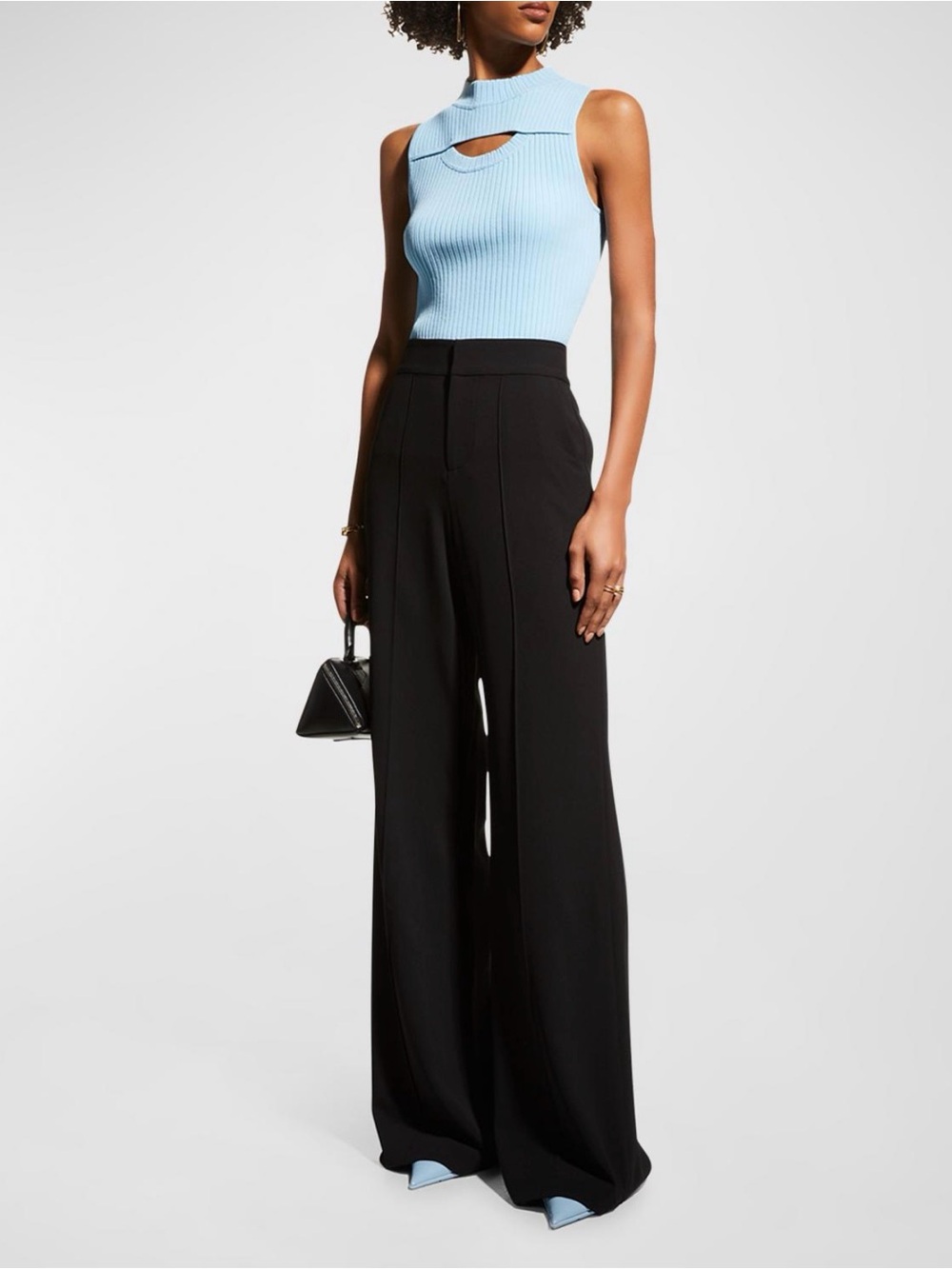 $295 NWT Alice & Olivia Black Dylan High Waist Pleated Bootcut Pants Size 4